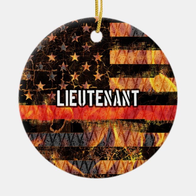 Löjtnant Firefighter Flagga Julgransprydnad Keramik (Framsidan)