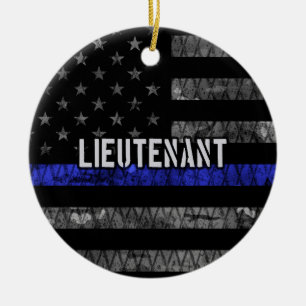 Löjtnant Thin Blue Line Distress Flagga Julgransprydnad Keramik