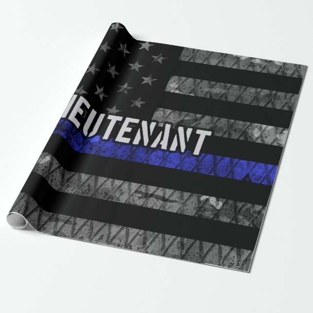 Löjtnant Thin Blue Line Distress Flagga Presentpapper (Utrullad)