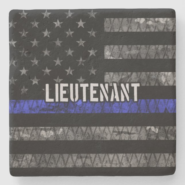 Löjtnant Thin Blue Line Distress Flagga Stenunderlägg (Framsidan)