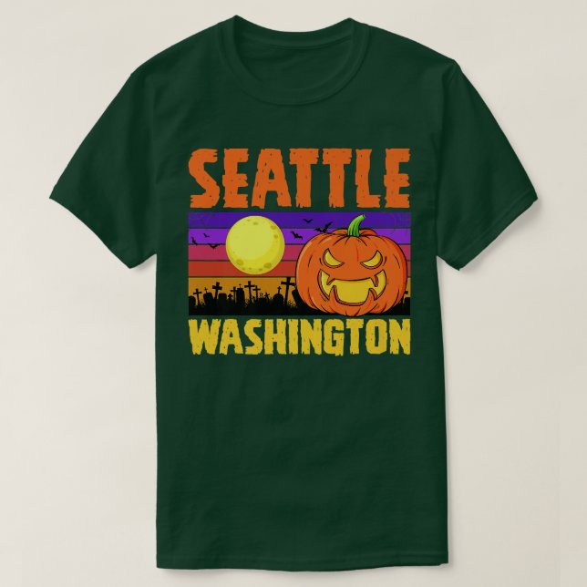 Lokal Cit i Seattle Washington Happy halloween Par T Shirt (Design framsida)