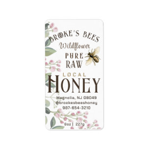 Lokal honung Hex Burk Söt Meadow Flowers & Bee Adressetikett