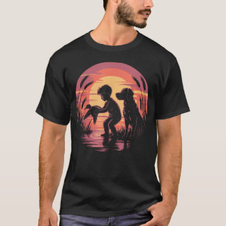 Lokal Pojke Svart Labb Sump Scene Solnedgång Anka T Shirt