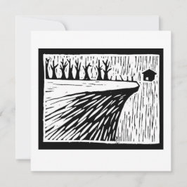 Lokal tyngdkraft upphängd hus linocut inbjudningar