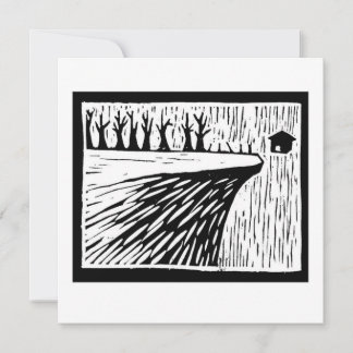 Lokal tyngdkraft upphängd hus linocut inbjudningar