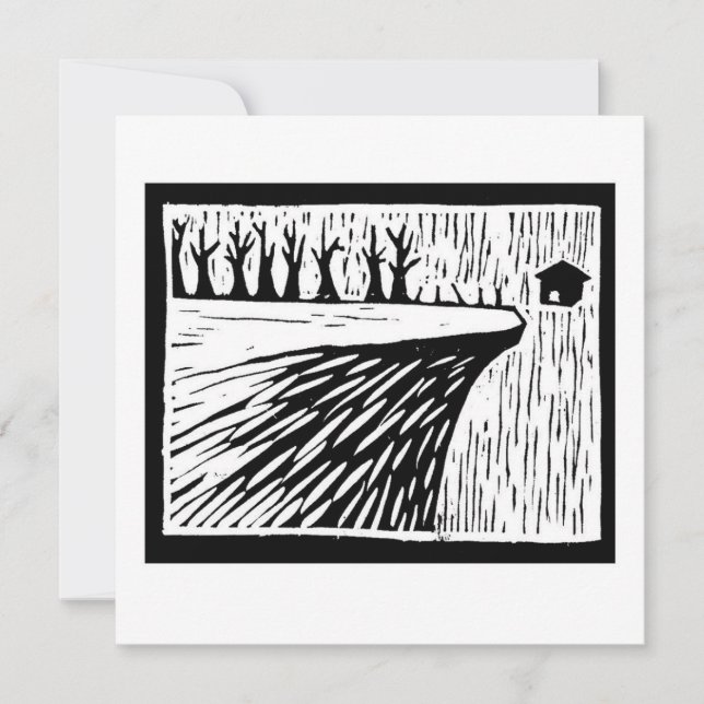 Lokal tyngdkraft upphängd hus linocut inbjudningar (Framsida)