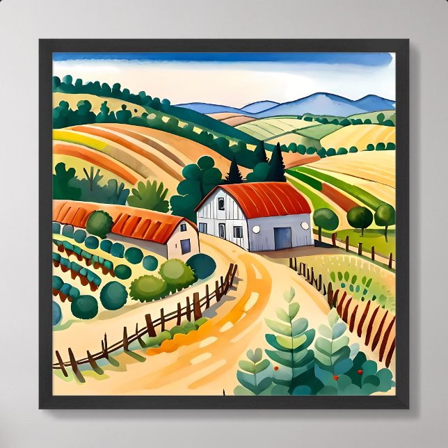 Lokalmålare mitten-gården fält rent luft poster (village painting house middle farm field clean air)