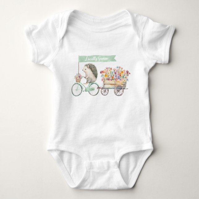 Lokalt Grown Hedgehog Baby Bodykostym - Grönt T Shirt (Framsida)