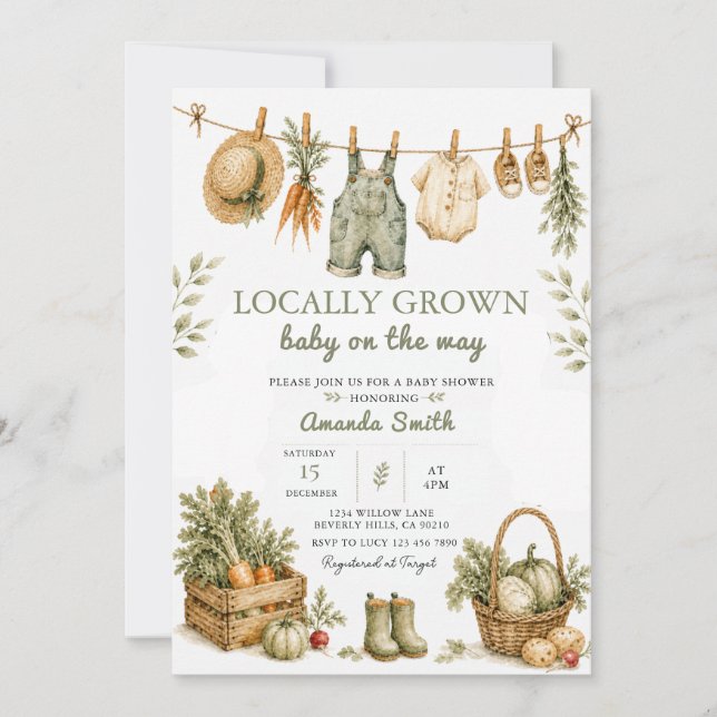 Lokalt Odla Grönsaker Bondemarknad Baby Shower  Inbjudningar (Framsida)