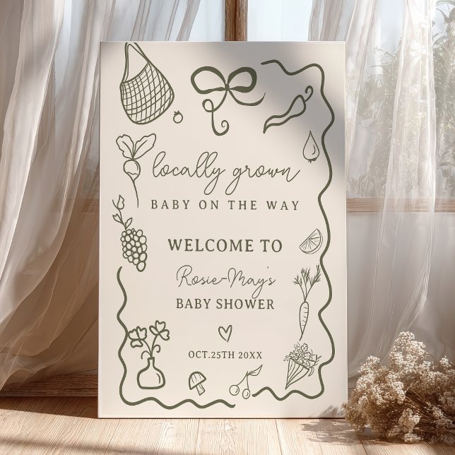 Lokalt Odlad Baby Rustik Marknads välkomstskylt Poster (Locally Grown Baby Rustic Farmer’s Market welcome Poster)