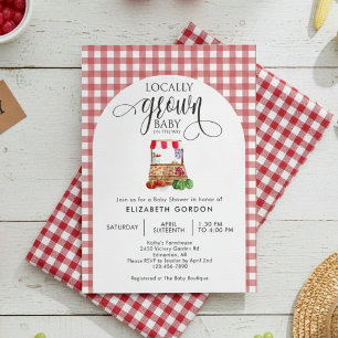 Lokalt Odlad Baby Shower Gårdsfräsch Röd Gingham Inbjudningar
