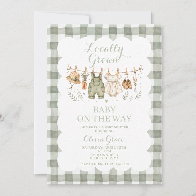 Lokalt Odlad Baby Shower Inbjudan (Framsida)