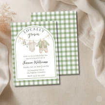 Lokalt Odlad Baby Shower Inbjudan Grön Tema