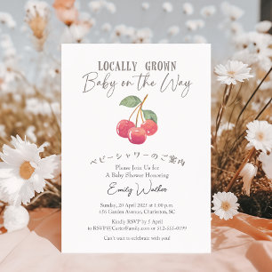 Lokalt Odlad Baby Shower Körsbär Vattenfärg Rustik Inbjudningar