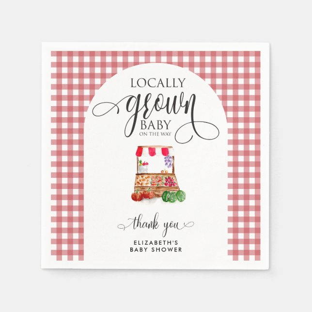 Lokalt Odlad Baby Shower Morötter Gingham Pappersservett (Framsidan)