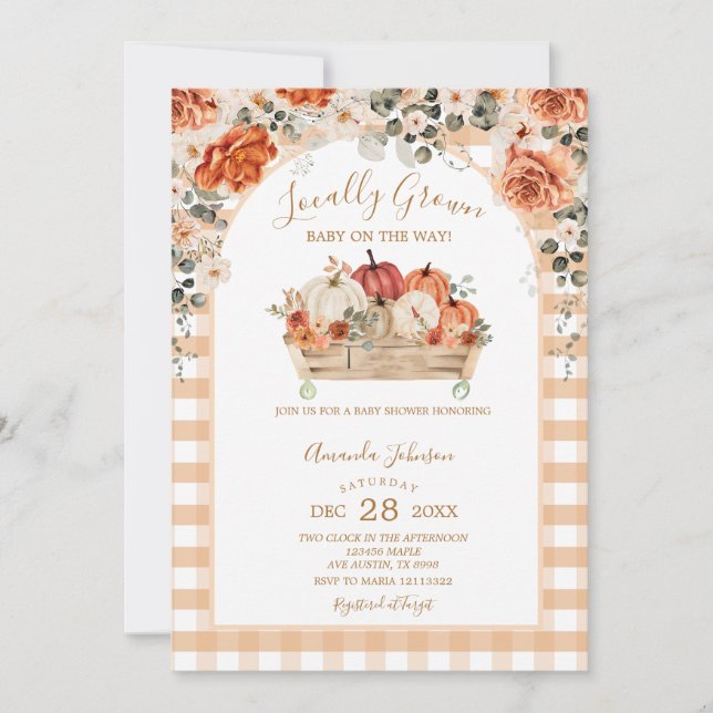 Lokalt odlad babybabybabyskor för pumpa inbjudningar (Framsida)