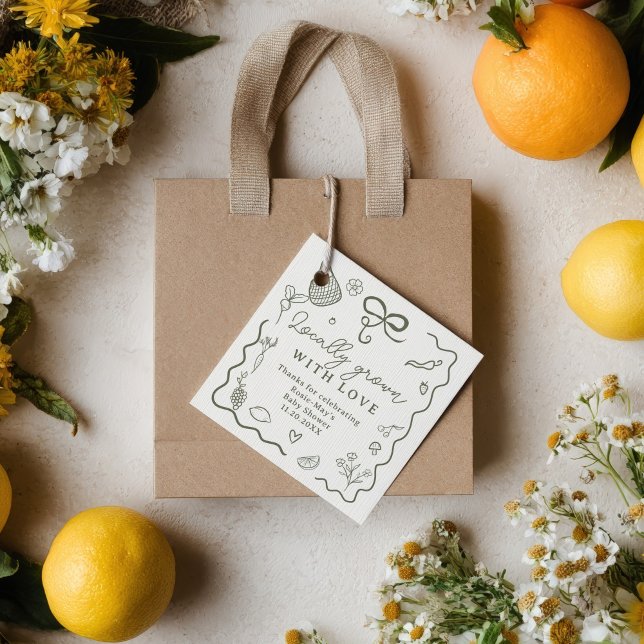 Lokalt odlad babyvisningsmarknad Rustic farmers ma Gåvor Etiketter (Locally Grown Baby Shower Rustic Farmer’s Market Favor Tags)