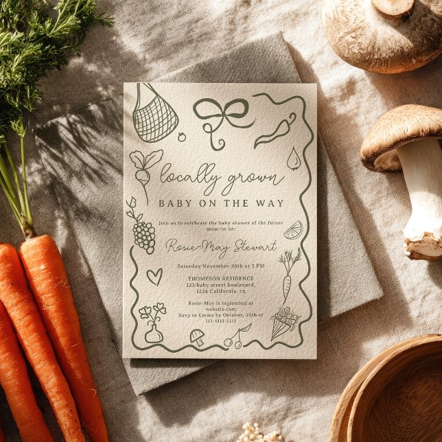 Lokalt Odlad Barnkalas Rustik Bondemarknad Inbjudningar (Locally Grown Baby Shower Rustic Farmer’s Market Invitation)