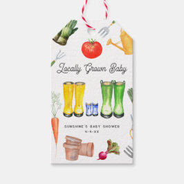 Lokalt odlad blå boots Garden Baby Shower Presentetikett