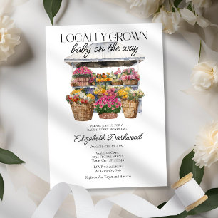 Lokalt odlad Blommigt Shop Baby Shower Inbjudningar