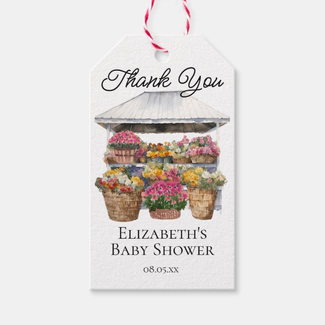 Lokalt odlad Blommigt Shop Baby Shower Presentetikett (Framsidan)