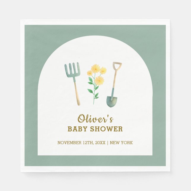 Lokalt odlad Boho-Blommigt  babyvisningsprogram Pappersservett (Framsidan)