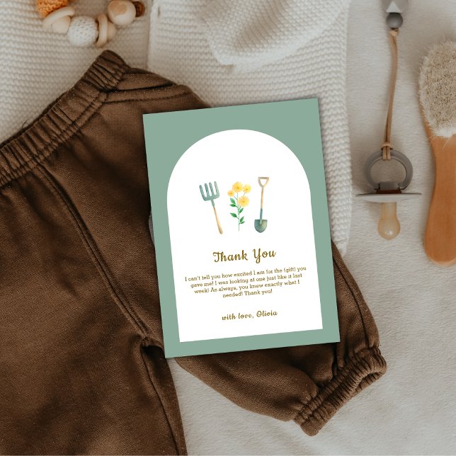 Lokalt odlad Boho-Blommigt  babyvisningsprogram Tack Kort (Locally Grown Boho Floral Gardening Baby Shower Thank You Card)