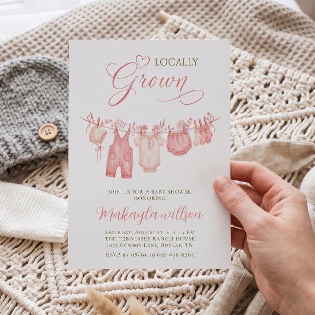 Lokalt Odlad Boho Torkställning Babyflicka Bebisfe Inbjudningar (Skapare uppladdad)