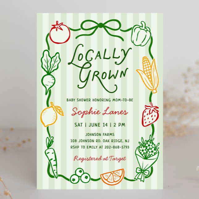 Lokalt Odlad Bondemarknad Baby Shower Inbjudningar (Skapare uppladdad)