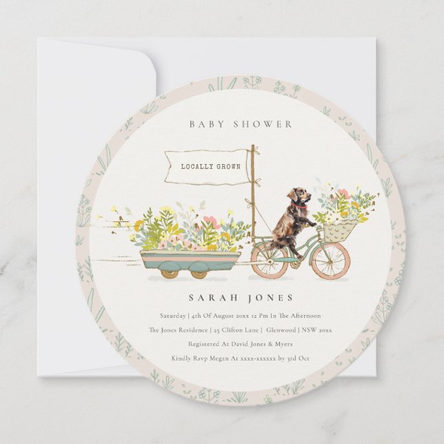 Lokalt Odlad Choklad Retriever Baby Shower Inbjudningar (Framsida)