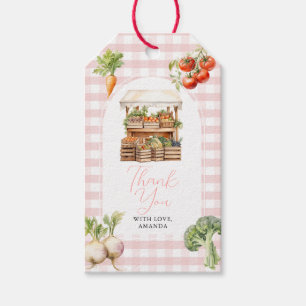 Lokalt odlad färskvarumarknadsbabyskor Gingham Presentetikett