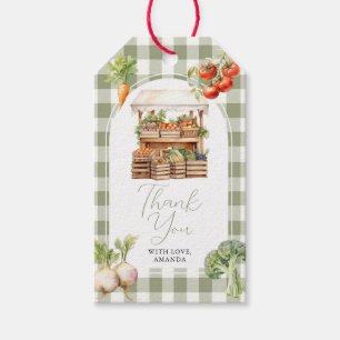 Lokalt odlad färskvarumarknadsbabyskor Gingham Presentetikett