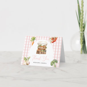 Lokalt odlad färskvarumarknadsbabyskor Gingham Tack Kort
