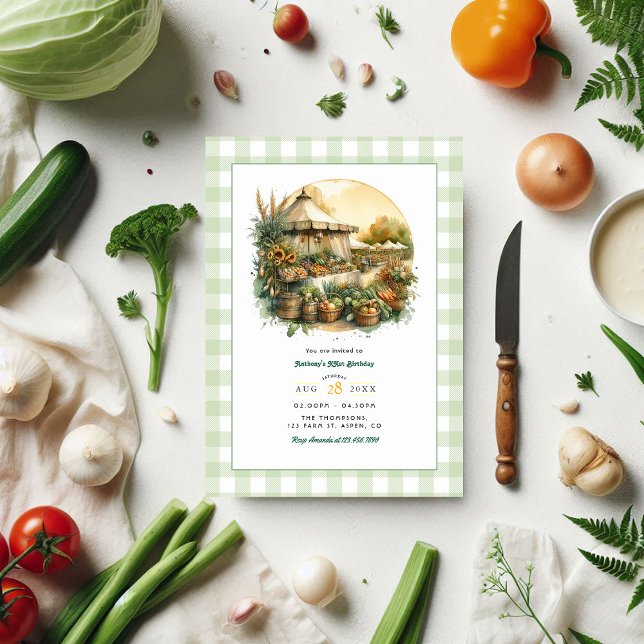 Lokalt odlad Födelsedagsfest på marknaden för lant Inbjudningar (Locally Grown Rustic Farmers Market Birthday Party Invitation)