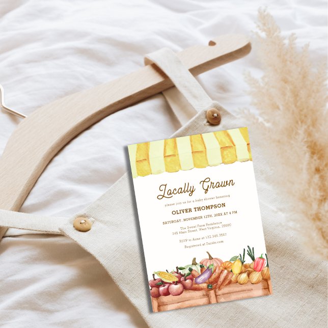 Lokalt odlad gårm Veggie Fruits Baby Shower Inbjudningar (Locally Grown Farm Veggie Fruits Baby Shower Invitation)
