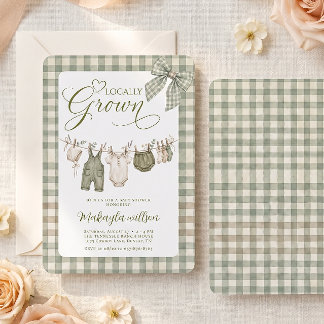 Lokalt Odlad Gingham Torklina Båge Bebis Shower Inbjudningar
