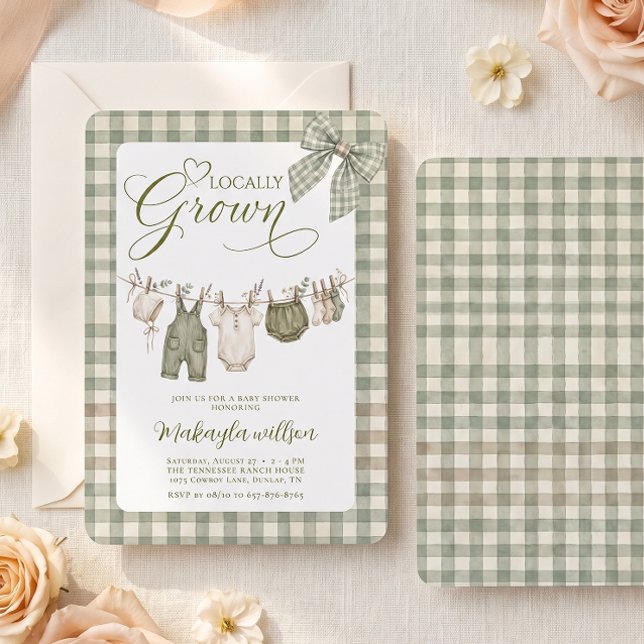 Lokalt Odlad Gingham Torklina Båge Bebis Shower Inbjudningar (Skapare uppladdad)