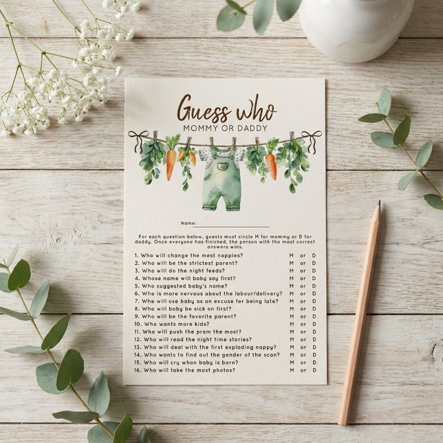 Lokalt Odlad Gissa Vem Baby Shower-spel (Skapare uppladdad)