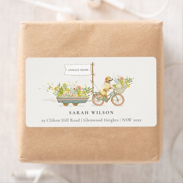 Lokalt odlad Golden Retriever Blommigt Adress Fraktsedel (Insitu)