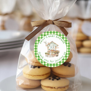 Lokalt odlad Grönt Gingham Tack Baby Shower Runt Klistermärke