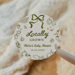 Lokalt Odlad Handritad Baby Shower Runt Klistermärke