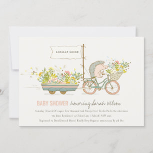 Lokalt odlad Hedgehog Blommigt Baby Shower Inbjuda Tack Kort