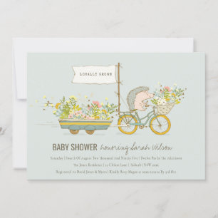 Lokalt odlad Hedgehog Blommigt Baby Shower Inbjuda Tack Kort