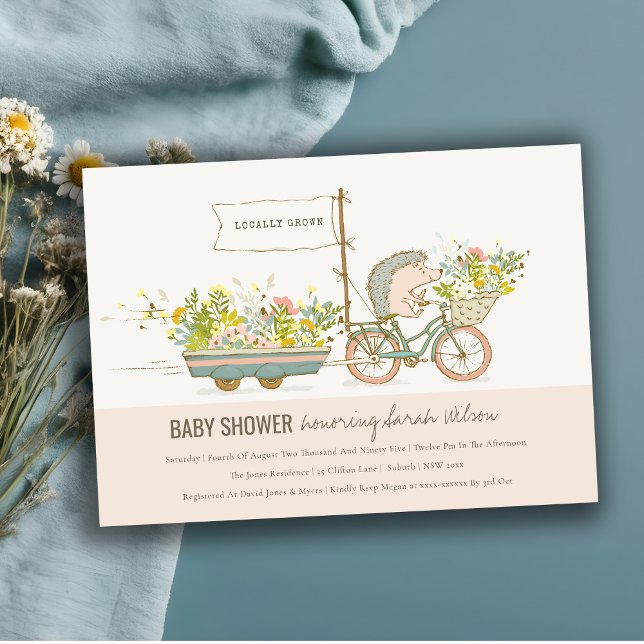 Lokalt odlad Hedgehog Blommigt Baby Shower Inbjuda Tack Kort (Skapare uppladdad)