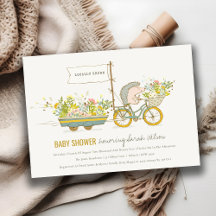 Lokalt odlad Hedgehog Blommigt Baby Shower Inbjuda