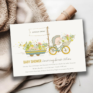Lokalt odlad Hedgehog Blommigt Baby Shower Inbjuda Tack Kort