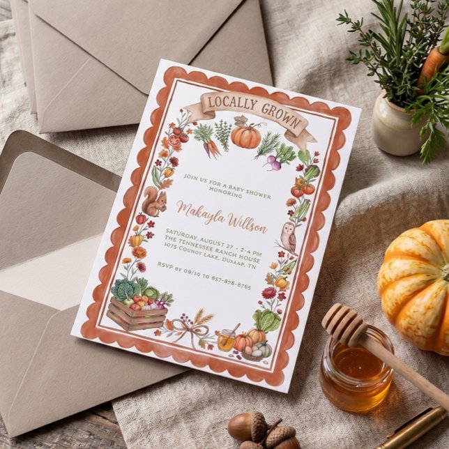 Lokalt Odlad Höst Rustik Pumpa Baby Shower Inbjudningar (Skapare uppladdad)