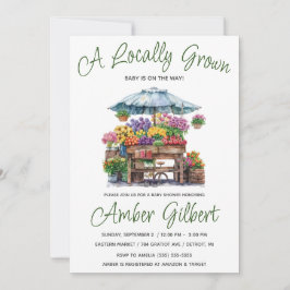 Lokalt odlad, jordbrukarens blommiga babyskor inbjudningar