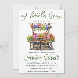 Lokalt odlad, jordbrukarens blommiga babyskor inbjudningar