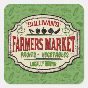 Lokalt odlad jordbruksmarknad i Fresh Garden ADD N Fyrkantigt Klistermärke